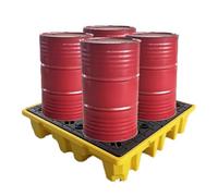 Spill Containment Pallet with Grating and Drain Outlet, Modular Polyethylene Tray for Oil Drums, Stackable Design for Leak Prevention and Compliance