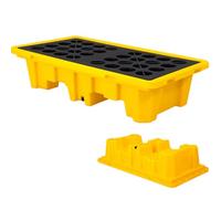 Spill Containment Platform with Drain and Forklift Pockets, Stackable Modular Spill Pallet Tray for Ton Barrel, Polyethylene Leak-Proof Base