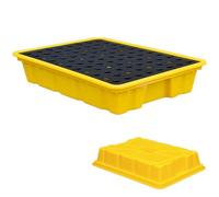Spill Containment Platform with Drain and Forklift Pockets, Stackable Modular Spill Pallet Tray for Ton Barrel, Polyethylene Leak-Proof Base