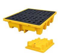 Spill Containment Platform with Drain and Forklift Pockets, Stackable Modular Spill Pallet Tray for Ton Barrel, Polyethylene Leak-Proof Base