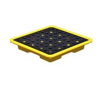 Spill Containment Tray,Modular Spill Containment Pallet with Drain, Yellow & Black - Durable 1/2 Drum Capacity Spill Platform for Safe Hazardous Liquid Storage and Management,33x33x5.8cm/13x