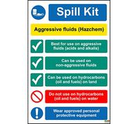 Spill kit aggressive fluids hazchem signs - Self adhesive vinyl 300mm x 200mm