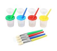 Spill Proof Paint Cups, BELLESTYLE 4 Colors No-Spill Paint Cups with Lids & 4 Pieces Assorted Colored Children's Painting Brushes
