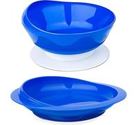 Spill Proof Scoop Plate and Bowl with Non-Skid Suction Base, Suction Cup Bowl, Parkinsons Aids for Living, Specialized Cutlery for the Elderly and People with Disabilities (One Plate+one Bowl) (Blue)