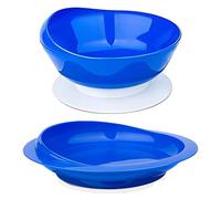 Spill Proof Scoop Plate and Bowl with Suction Base, Adaptive Self-Feeding Dinnerware for Elderly and Disabled, Parkinsons Aids for Living (One Plate+one Bowl,Blue)