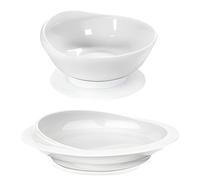 Spill Proof Scoop Plate and Bowl with Suction Base, Adaptive Self-Feeding Dinnerware for Elderly and Disabled, Parkinsons Aids for Living (One Plate+one Bowl,White)