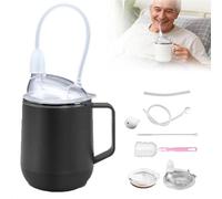 Spill Proof Sippy Cups for Adults, Elderly - 450ml Anti-Choke Non-Spill Drinking Cup with Lid, 2 Straws & Cleaning Brushes, 4-in-1 Beaker for Disabled Adults, Dementia & Bedridden Care (Black)