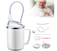 Spill Proof Sippy Cups for Adults, Elderly - 450ml Anti-Choke Non-Spill Drinking Cup with Lid, 2 Straws & Cleaning Brushes, 4-in-1 Beaker for Disabled Adults, Dementia & Bedridden Care (White)