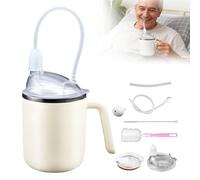 Spill Proof Sippy Cups for Adults, Elderly - 450ml Anti-Choke Non-Spill Drinking Cup with Lid, 2 Straws & Cleaning Brushes, 4-in-1 Beaker for Disabled Adults, Dementia & Bedridden Care (Yellow)