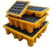 Spill Tray,Drum Spill Containment Pallet, Yellow and Black Modular Spill Containment Pallet with Drain, Heavy-Duty Forkliftable Containment Tray for Industrial Oil & Chemical 120 * 120 * 10c