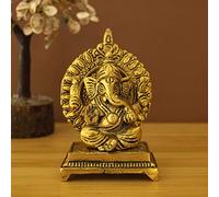 Spillbox Oxidised Gold Finished Sinhasan Ganesha Brass God Idol Statue Showpiece for Home Office Figurine Religious Pooja Gift Living Room Decoration Home Décor