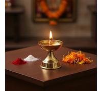 Spillbox Traditional Handcrafted Brass|Oil Lamp for Puja|Indian Festival Decor|Return Gift|Ethnic Home Decor|Small Brass Diya for Temple, Home, Diwali, Spiritual Rituals Deepam- Niranjan Deep