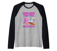 Spilling The Tea 1773 Y2K Flip Phone Retro 90s Aesthetic Raglan Baseball Tee