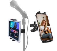 Spin Bike Tablet Holder Mount, iPad Phone Holder Stand Exercise Bike Handlebar Mount for Stationary Bicycle, Treadmill, Tripod, Microphone Stand Fit for iPad Pro, iPad, Galaxy Tabs, iPhone (4.7-12.9")