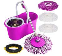Spin Bucket Mop and Bucket Set 360° Spin Mop Telescopic Handle Floor Mop for Home Cleaning with 4 Reusable Microfiber Pads Wet and Dry (Purple)