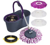 Spin Bucket Mop and Bucket Set 360° Spin Mop Telescopic Handle Floor Mop for Home Cleaning with 4 Reusable Microfiber Pads Wet and Dry (Dark Grey)