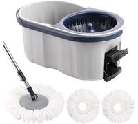 Spin Mop and Bucket Set 180° Swivel Mop Head Adjustable Telescopic Handle Dual Chamber Bucket 3 Refills Dual-Action Wringing Hand-Press Foot-Peda Hands-Free Self-Cleaning System for All Floor Types