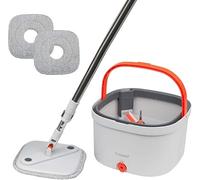 Spin Mop and Bucket Set for Floor Cleaning - Compact Cleaning System with 360° Rotating Head, 2 Refill Microfibre Pads, Squeeze Wringer Washing Dry Mop Set (Square Mop & Bucket with 2 Pads)