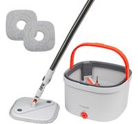 Spin Mop and Bucket Set for Floor Cleaning - Compact Cleaning System with 360° Rotating Head, 2 Refill Microfibre Pads, Squeeze Wringer Washing Dry Mop Set (Square Mop & Bucket with 2 Pads)