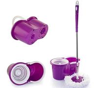 Spin Mop and Bucket Set - Microfibre 360° Flat Mop and Bucket with Wringer - Self-Wringing Spin Mop for Hard Floors, Wood & Tile - 2 Refill Pads - Stainless Steel Handle (Purple & White)