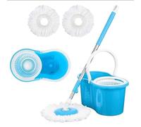 Spin Mop and Bucket Set - Microfibre 360° Flat Mop and Bucket with Wringer - Self-Wringing Spin Mop for Hard Floors, Wood & Tile - 2 Refill Pads - Stainless Steel Handle (Sky Blue & White)