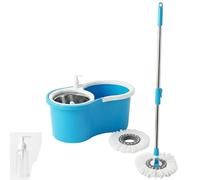 Spin Mop and Bucket Set with 2 Microfibre Mop Heads - 360° Rotating Floor Cleaning Mop with Spin Wringer Bucket, Extendable Stainless Steel Long Handle, Wet and Dry Mop, Blue