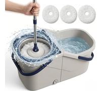 Spin Mop and Bucket Set with Wringer, Microfibre Floor Mop with 360° Rotating Head, Hands Free Flat Mop System, Separate Clean & Dirty Water, Adjustable Handle for Home Cleaning