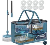 Spin Mop and Bucket System,Separates Dirty and Clean Water,4-Chamber Design,Mop and Bucket with Wringer Set,Wet & Dry Use,Best Home Floor Cleaning Tools with 8 Replacement Mop Heads,4X Wheel