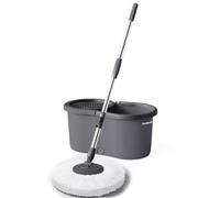 Spin Mop & Bucket 2 Compartments 5L Set Drain Plug 180-Degree Pivotal Head Grey