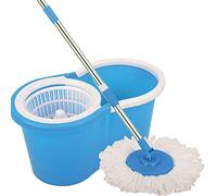 Spin Mop Bucket Set with Spin 360 Wringer and 1 Microfibre Mop Pad Head Telescopic Easy Press Handle with Spin Dry Cleaning Caddy Set-Microfibre Home Cleaning Clean Floor (Sky Blue)