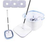 Spin Mop Bucket Set with Spin 360 Wringer and 3 Microfibre Mop Pad, Telescopic Handle 108-133.5 cm with 2.5L Bucket - Microfibre Home Cleaning for Clean Floor, Blue+White