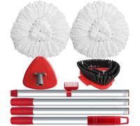 Spin Mop Head Replace Compatible with O Cedar EasyWring 1 Tank, Upgraded Scrub Brush and Base, 2 Microfiber Mop Replacement Head, 1 Mop Handle, Easy to Install and Remove Mop Attachments(Gray Frame)