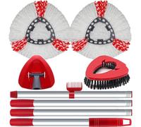Spin Mop Head Replacement Compatibility with Vileda All Turbo System, 2 Microfiber Mop Refill+1 Handle+1Base+1 Cleaning Brush Comb, Shower Floor Scrubbing Brush Replace Head Deck Scrubber