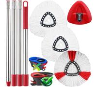 Spin Mop Head Replacement for Ocedar, 3 Microfiber Mop Head, 1 Base, 1 Mop Handle (30-58in) Combo Mops Set Compatible with O-Cedar EasyWring Microfiber Spin Mop (1 Tank System)