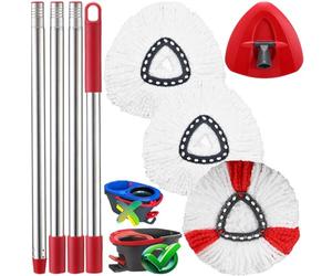 Spin Mop Head Replacement for Ocedar, 3 Microfiber Mop Head, 1 Base, 1 Mop Handle (30-58in) Combo Mops Set Compatible with O-Cedar EasyWring Microfiber Spin Mop (1 Tank System)