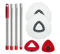 Spin Mop Head Replacement Set, 2 Microfibre Pads + Handle + Base + Cleaning Brush, Compatible with Vileda Turbo Mop, Ideal for Bathroom & Household Cleaning