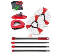 Spin Mop Head Replacement Set Compatible with Vileda Turbo Mop System,2 Microfiber ,4 Section Stainless steels 30-58in Handle,1Head Cover and 1 Scrubber Set