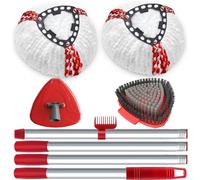 Spin Mop Head Scrubber Handle Base Replacement Set for Vileda Turbo System | 1 Dual-Bristles Scrub Brush+2 Microfibre Mop Refill+1 Handle(30-58in)+1 Base for Hard Floor,Kitchen,Bathroom,Deck, Garage