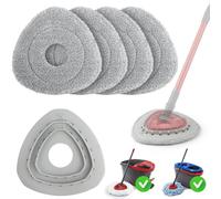 Spin Mop Pad Replacement Compatible with Vileda Mop Head Replace Flat Triangle Mop, Wet Damp Dry Sweeping Pads Washable, Microfiber, 4 Mopping Pads and 1 Mop Base