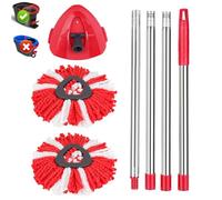 Spin Mop Refills with Handle Compatible with Vileda|O-cedar 2in1 Tank Bucket All Turbo System: Turbo Smart|Easywring Spin Mop Replacement, 2 Microfibre Heads + 1Triangular Base +1Adjustable Handle