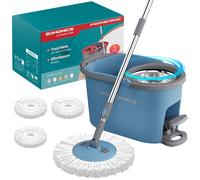 Spin mop set with pedal wringer, Grey + Blue / 3 x Microfibre Mop Pad