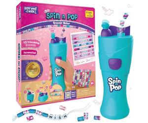 Spin n Pop DIY Bracelet Making Kit| Patented Electric Bracelet Maker for Kids 8-12| Create 10 Unique Bracelets with Shiny Foil Beads, Alphabet Beads & Clasps|for Girls & Teens, Blue & Green