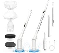 Spin Scrubber, Electric Cleaning Brush Cordless, Long Handle Power 2-Speed Floor Cleaning Brush with 5 Brush Heads, Toilet Scrubbing Brush Bathroom Scrub for Tub Floor Tile Window Bathtub Grout Car