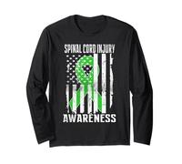 Spinal Cord Injury Awareness Day USA Flag Ribbon Lime Green Long Sleeve T-Shirt