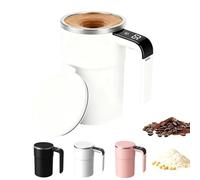 Spinbrew Mug,Self-Stirring Magnetic Coffee Cup with Temp Display,Leak-Proof Lid, Non-Slip Base Rechargeable Stainless Steel Coffee, Soy Milk and Milk Powder Mixing Cup (White)