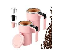 SpinBrew Mug - Self-Stirring Magnetic Coffee Cup with Temp Display, Rechargeable Smart Mixing Mug for Coffee & Tea(Pink*2PCS)