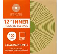 SPINCARE 100x 12 Inch Quadraphonic Anti-Static Inner Vinyl Record Sleeves | Square LP Sleeve | 60 Micron HDPE | No-Bunch Structured Fit | Acid-Free Archival Protection for Vinyl Collections