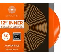 SPINCARE 50x 12 Inch Black Audiophile Inner Vinyl Record Sleeves | Distinctive Black Rice Paper Insert | Triple-Layer Anti-Static HDPE | No-Bunch Fit | Acid-Free Archival LP Protection