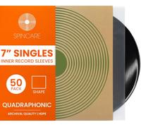 SPINCARE 50x 7 Inch Quadraphonic Inner Vinyl Record Sleeves for Singles | For 45s | Anti-Static Square Sleeve | 60-Micron HDPE | No-Bunch Structured Fit | Acid-Free Archival Protection