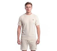Spindle Men's 2-Piece Luxury Waffle Textured Short Set - Premium Geometric Grid Summer Travel Outfit - Matching T-Shirt & Secure Zip Pocket Shorts - Elite Holiday & Vacation Co-ord - Stone